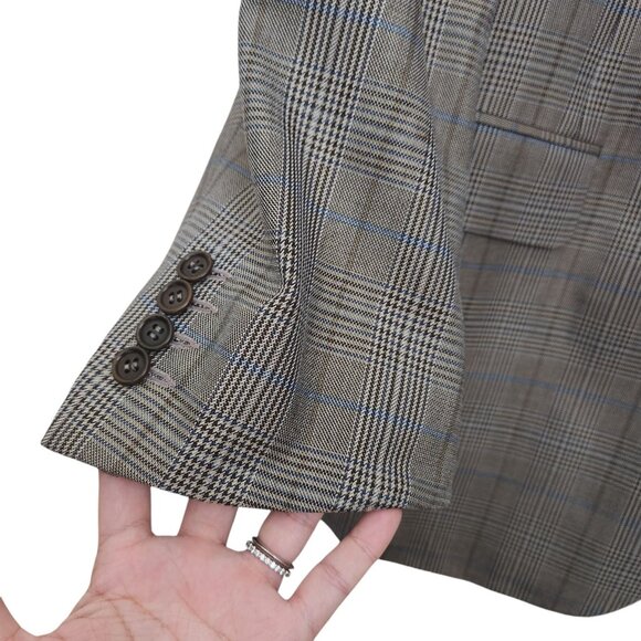 CANALI Silk Wool Glen Plaid Sport Coat Blazer Men’s 40 Made In Italy Brown FLAW - Picture 5 of 16